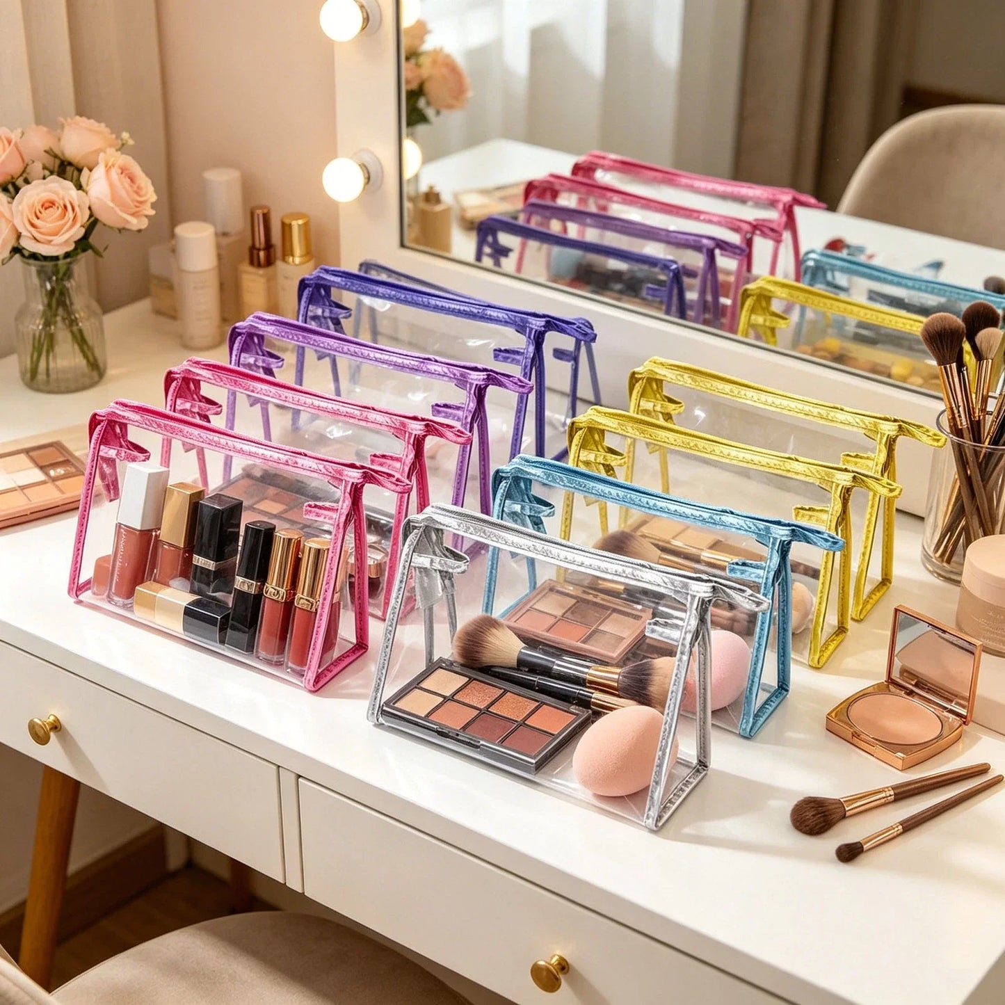 Transparent PVC Pencil Case Pouches Set Waterproof Travel Makeup Bag