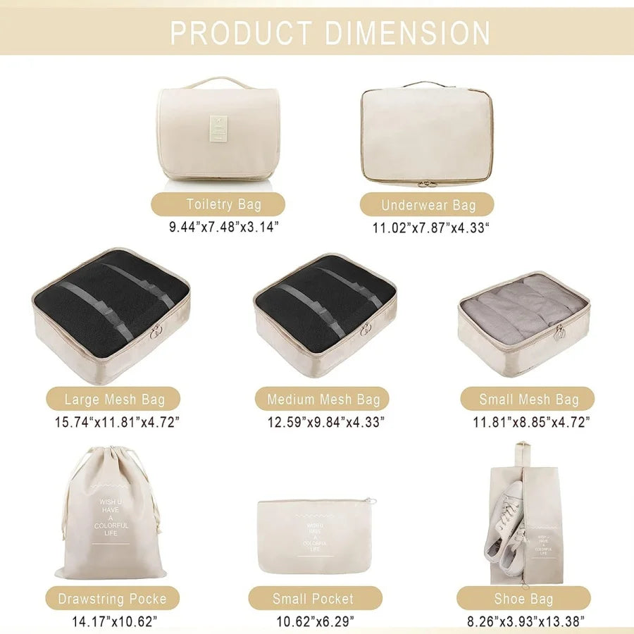 Polyester Travel Packing Cubes Luggage Storage Organizer Bags Set Portable