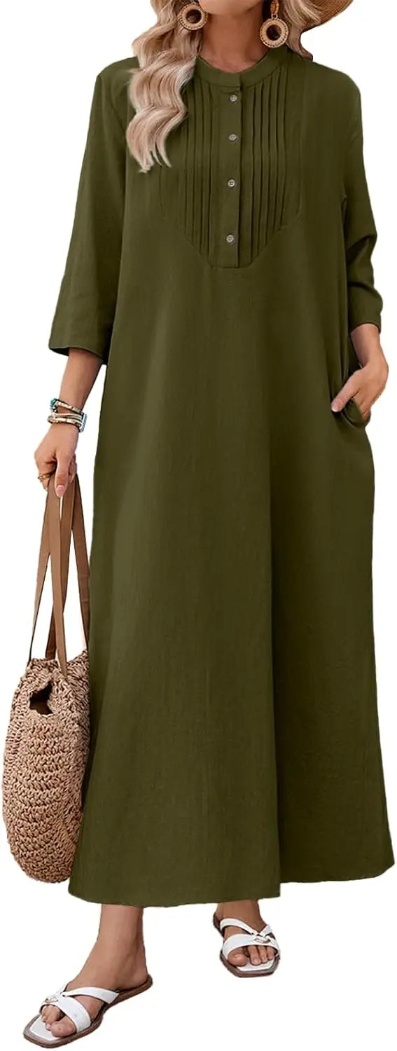 Cotton Caftan Maxi Dress Loose Fit For Autumn Casual