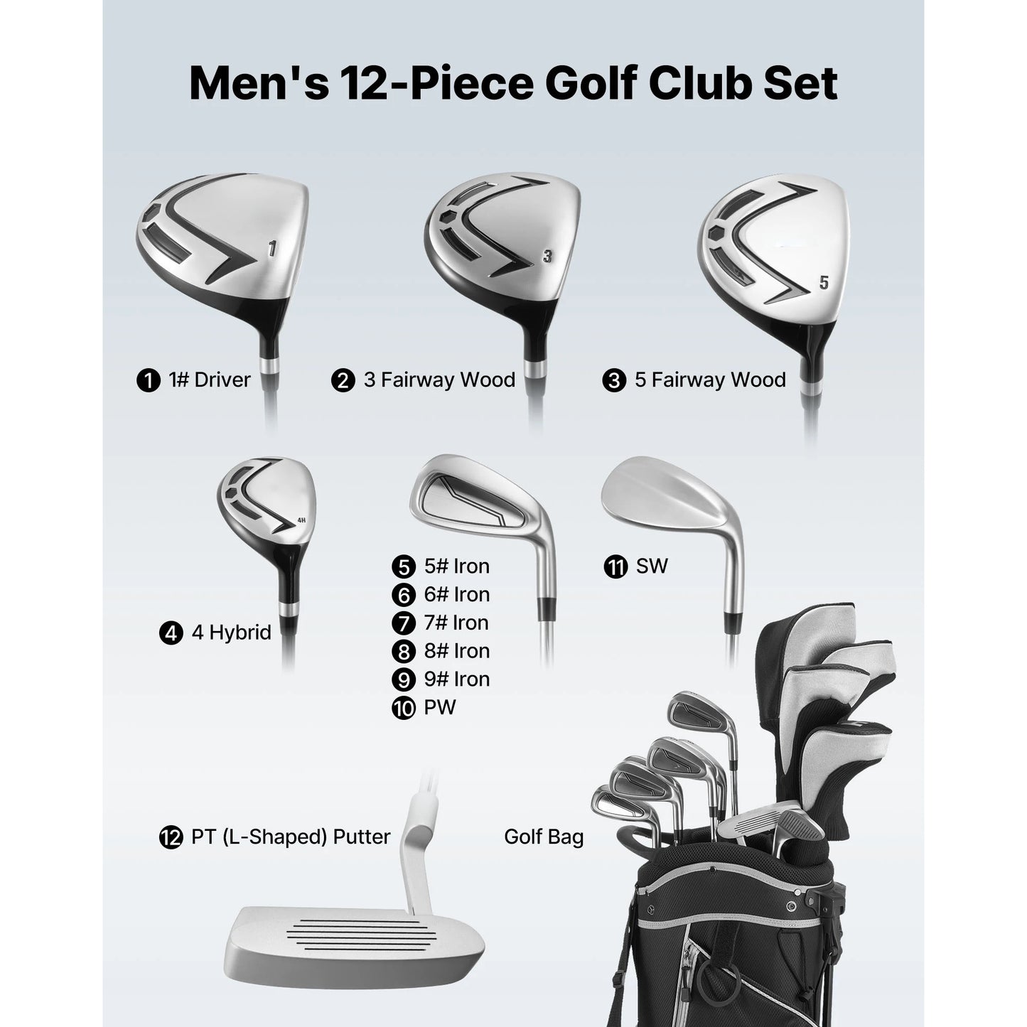 SucceBuy Golf Club Set 12 Piece Right Handed With Driver