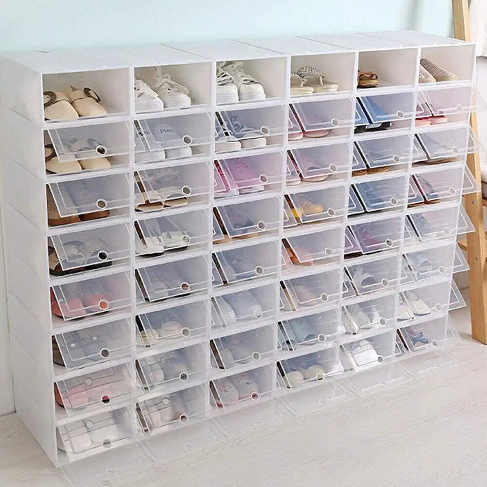 Foldable Flip Shoe Boxes Set 20 Or 24 Pack Clear Plastic Organizer