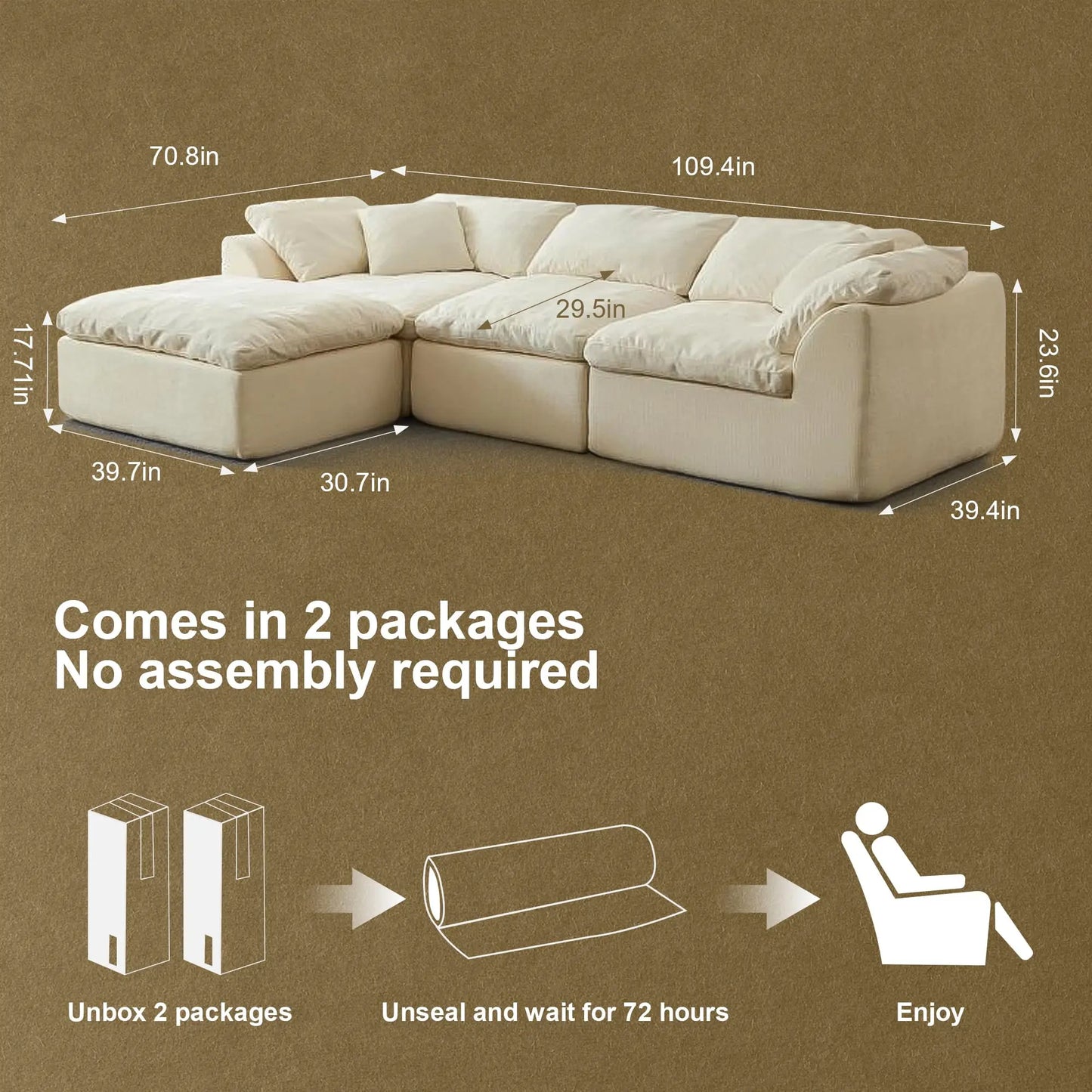 Yeflixvrau Modern Cloud L Shaped Sofa Modular Sectional With Ottoman