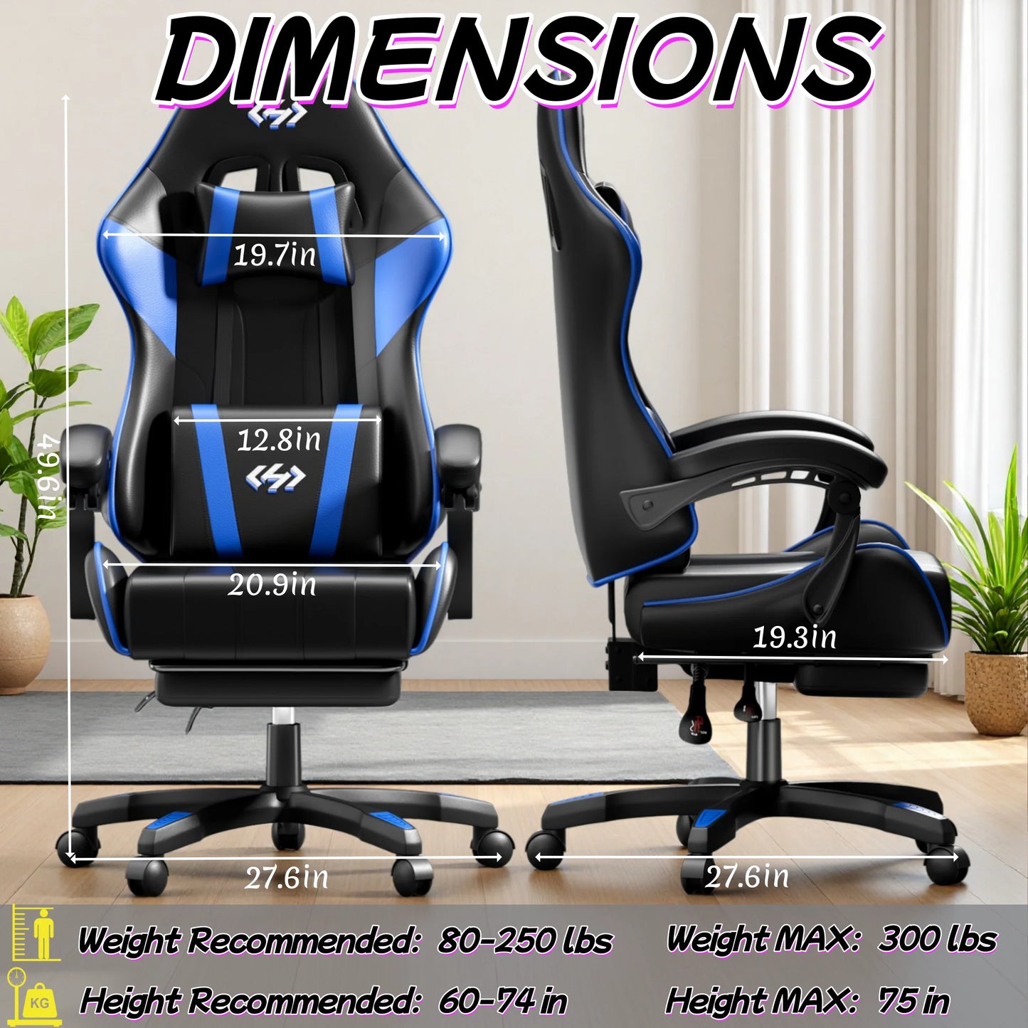 FRODROVIA Ergonomic Gaming Chair PU Leather Office Chair 360 Degree Swivel