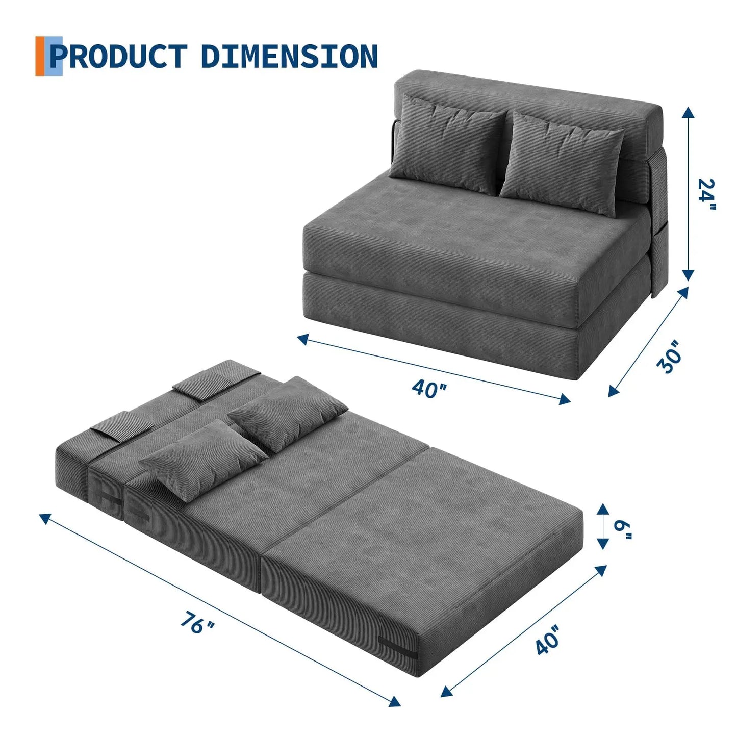 HobbyLane 4 In 1 Folding Sofa Bed Couch With Pillow Loveseat
