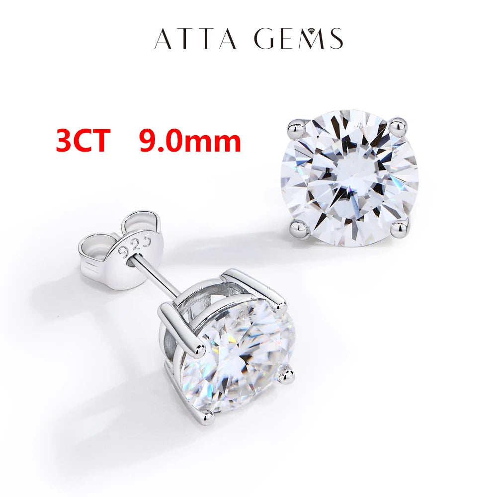 ATTAGEMS Moissanite Four Claw Earrings S925 Sterling Silver