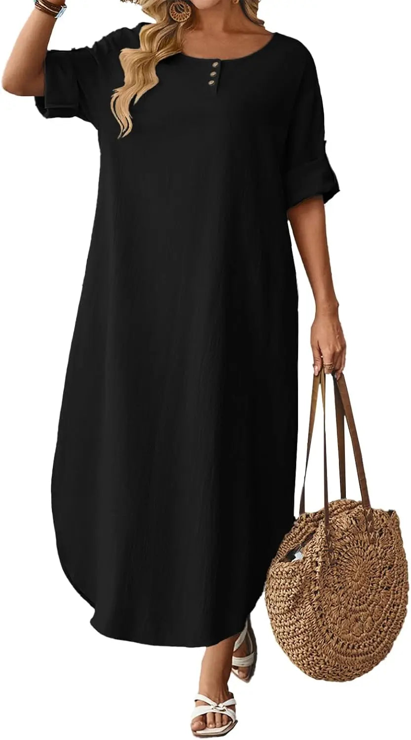 Cotton Caftan Maxi Dress Loose Fit For Autumn Casual