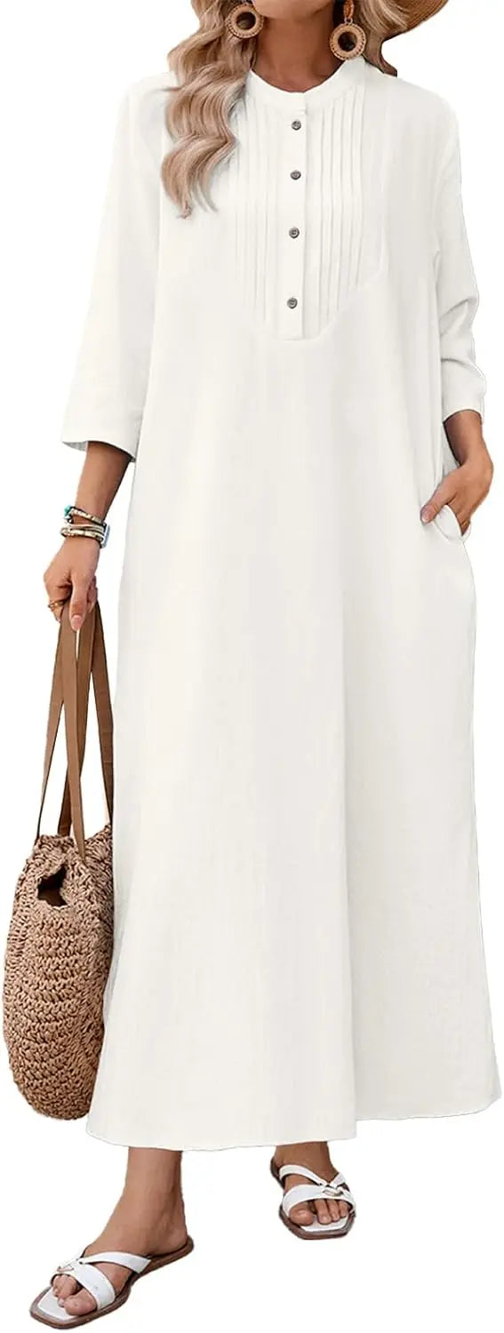 Cotton Caftan Maxi Dress Loose Fit For Autumn Casual
