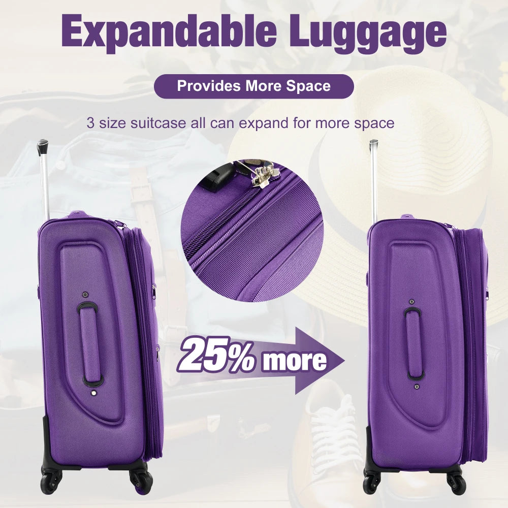 Expandable Soft Shell Luggage Set Polyester With TSA Locks