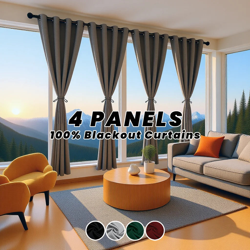 4 Panels Blackout Curtains Thermal Insulated Drapes For Living Room