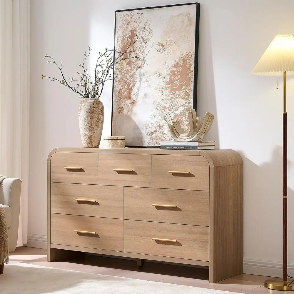 Curved Seven Drawer Storage Cabinet and TV Stand Living Room