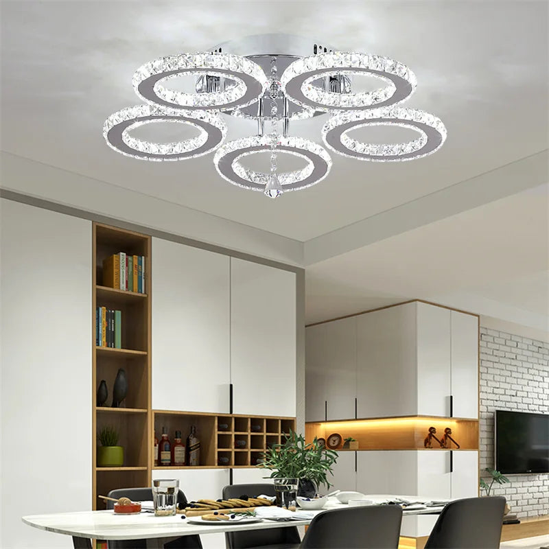 GreeLustr Modern Pendant Light LED Crystal Ring Ceiling Lamp