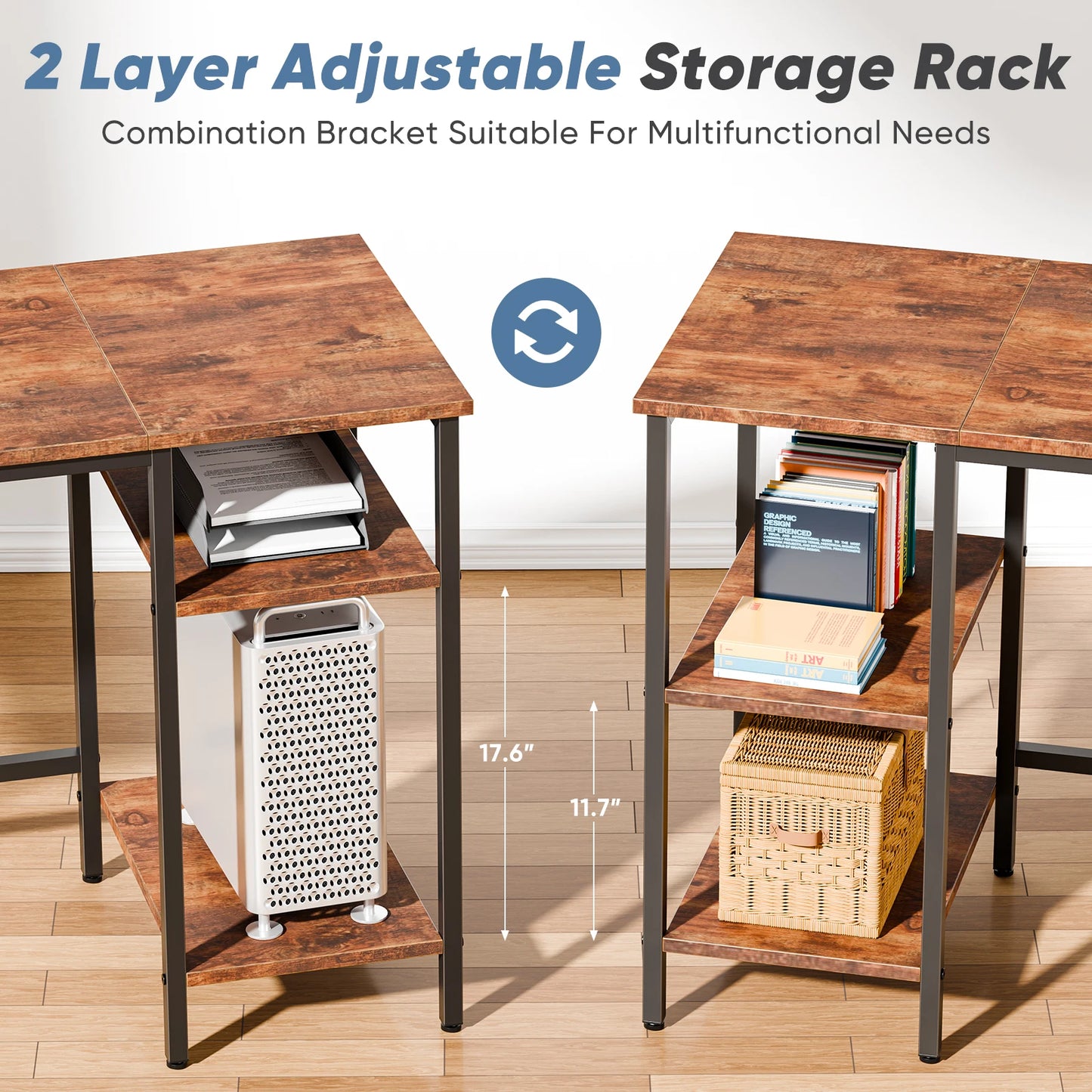 JHK L Shaped Desk With Two Drawers And Charging Station
