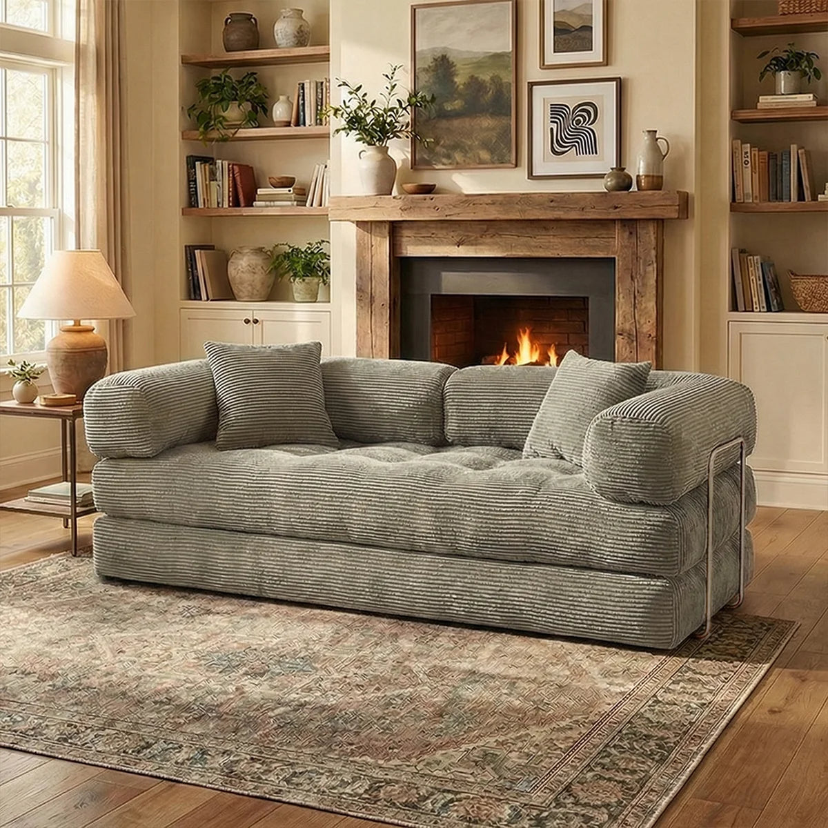 YQzyphyna 4-In-1 Folding Corduroy Futon Sofa Bed Loveseat