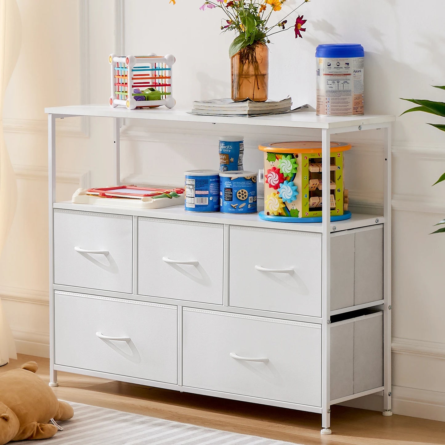 MCQ TV Stand Dresser With Five Fabric Storage Drawers Console