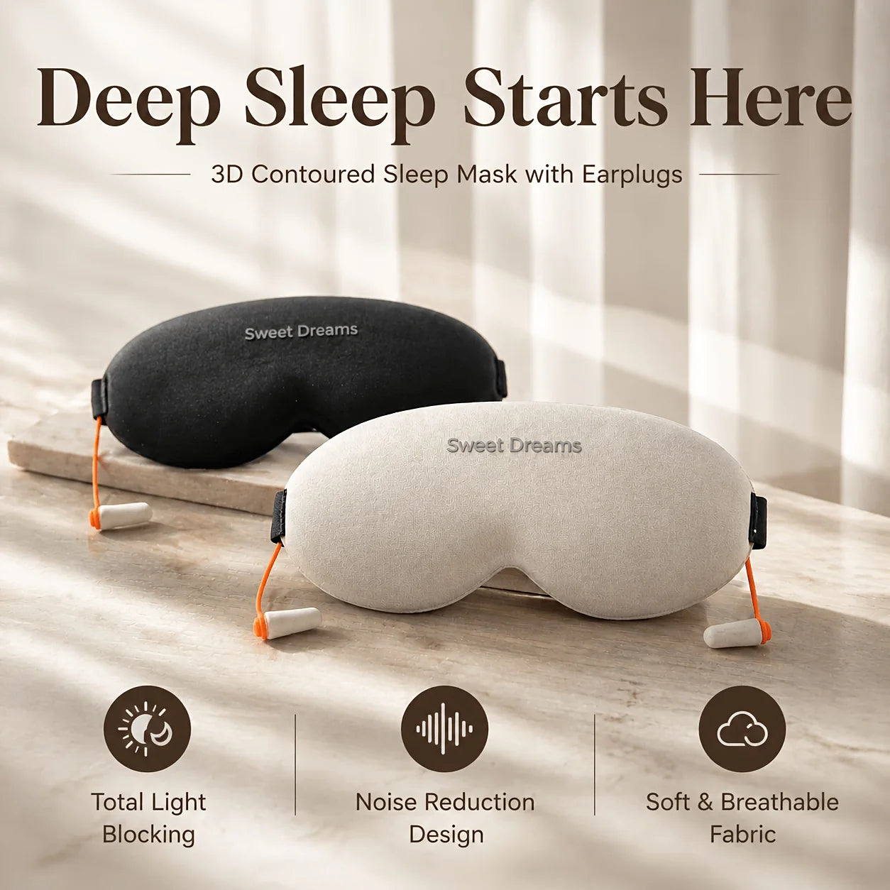 3D Contoured Sleep Mask With Earplugs For Travel Home Office
