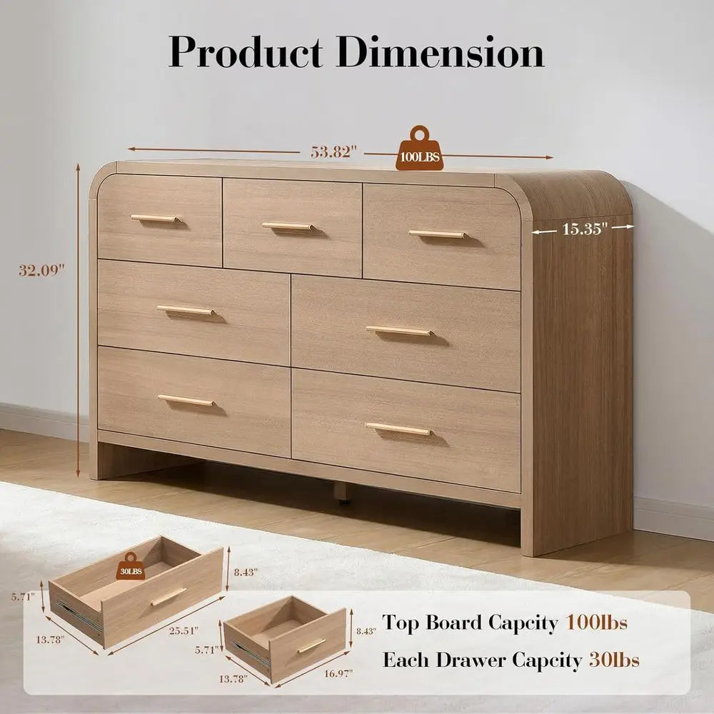 Curved Seven Drawer Storage Cabinet and TV Stand Living Room