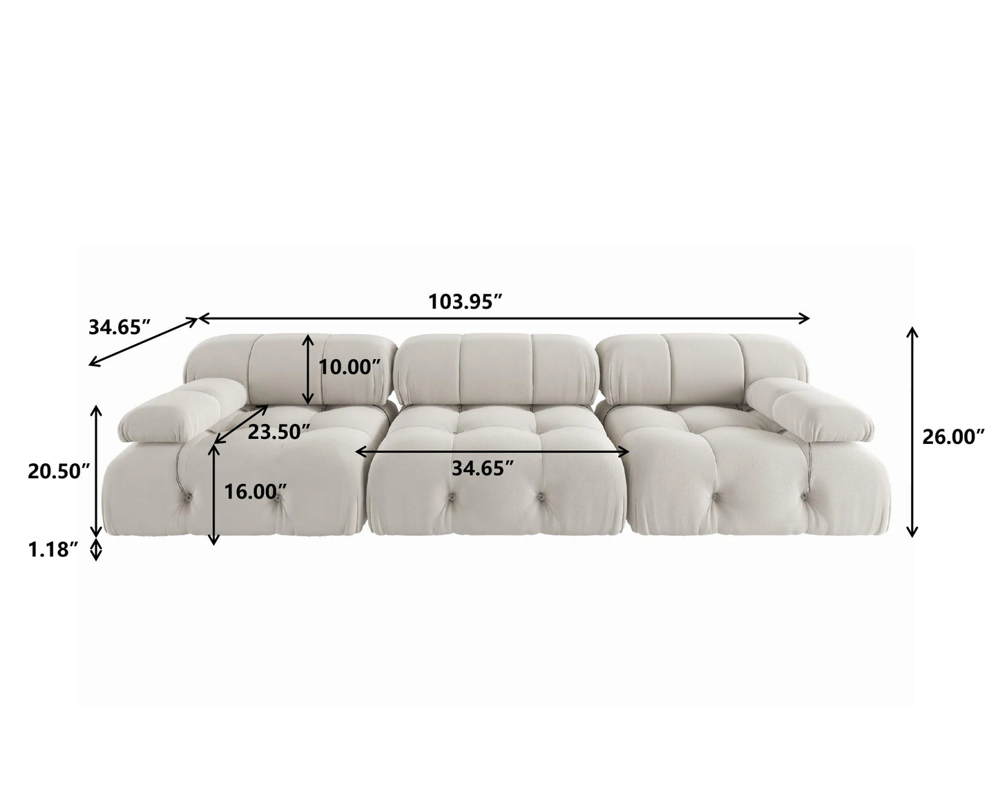 Sdorens Minimalist Modular Sectional Sofa Set Velvet Convertible 3 Seats