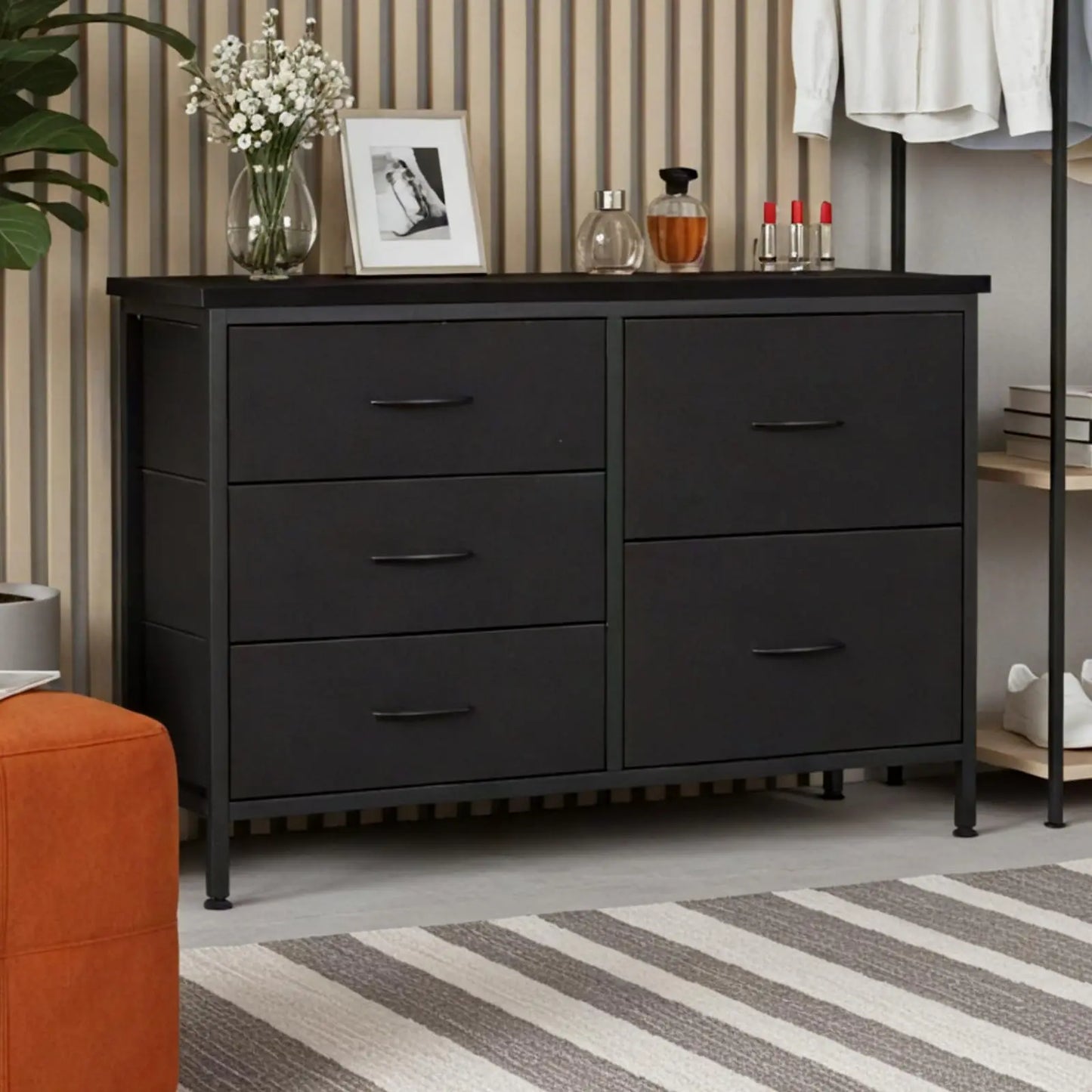 MCQ Cabinet With 5 Fabric Drawers Metal Frame Storage Console