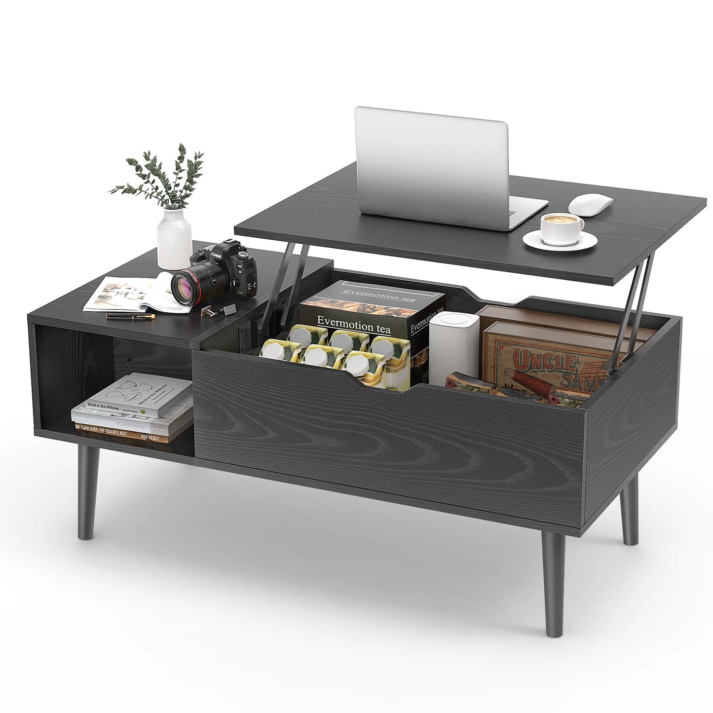 JHK Lift Top Coffee Table With Adjustable Storage Shelf For Living Room