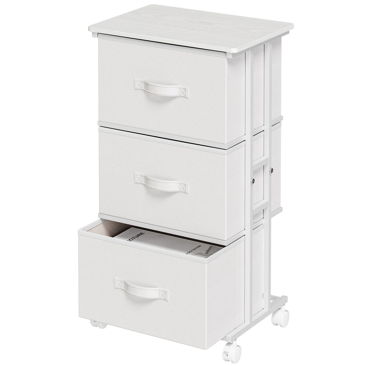 JHK 3 Drawer Dresser With Wheels Metal Frame Storage Cabinet For Closet Bedroom