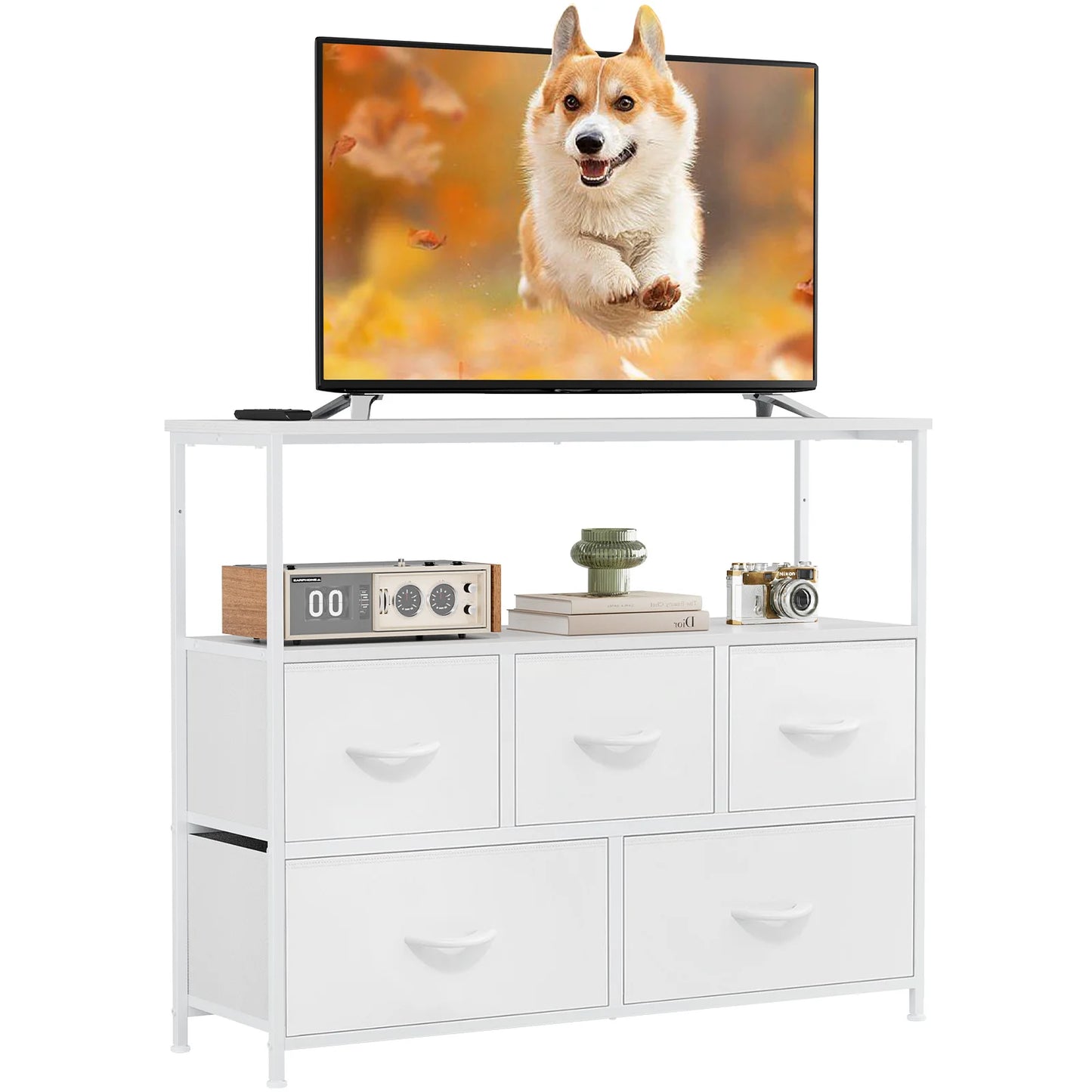 MCQ TV Stand Dresser With Five Fabric Storage Drawers Console