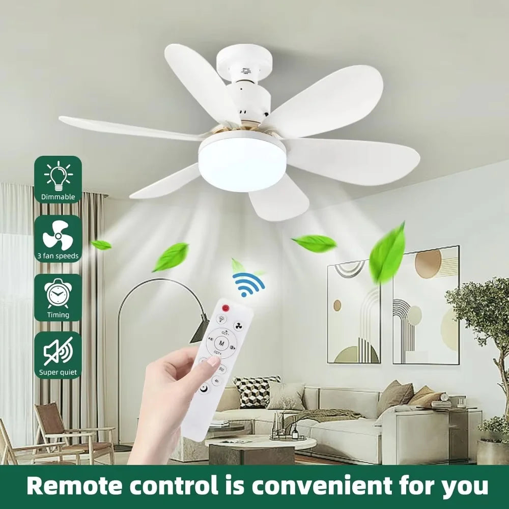 Ceiling Fan With Remote LED Light E27 Base Silent Bedroom