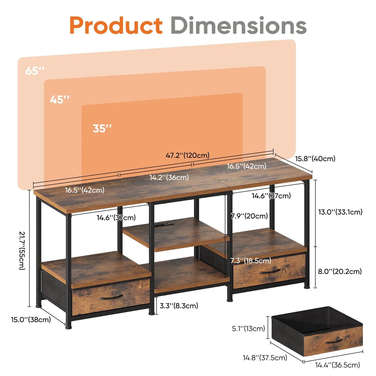 JHK Wooden TV Stand Entertainment Center With Adjustable Shelves Storage