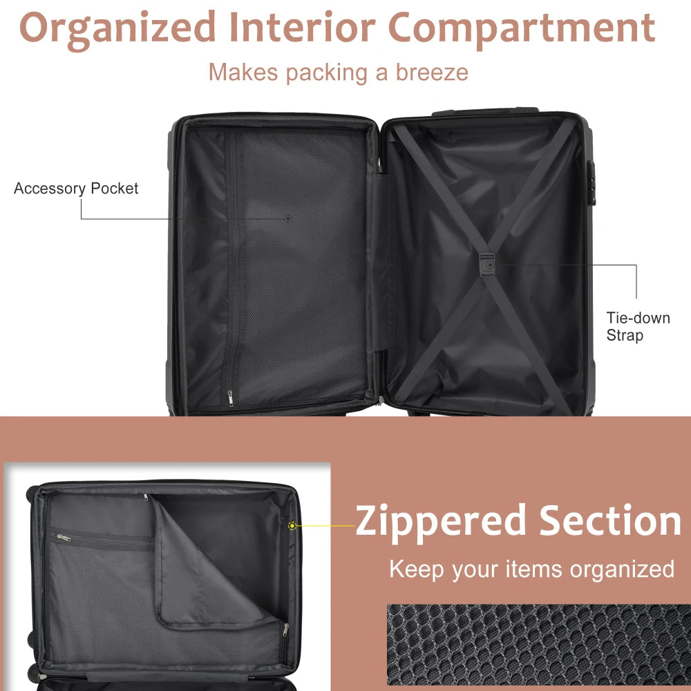 3 Piece Expandable ABS Luggage Set TSA Lock Spinner