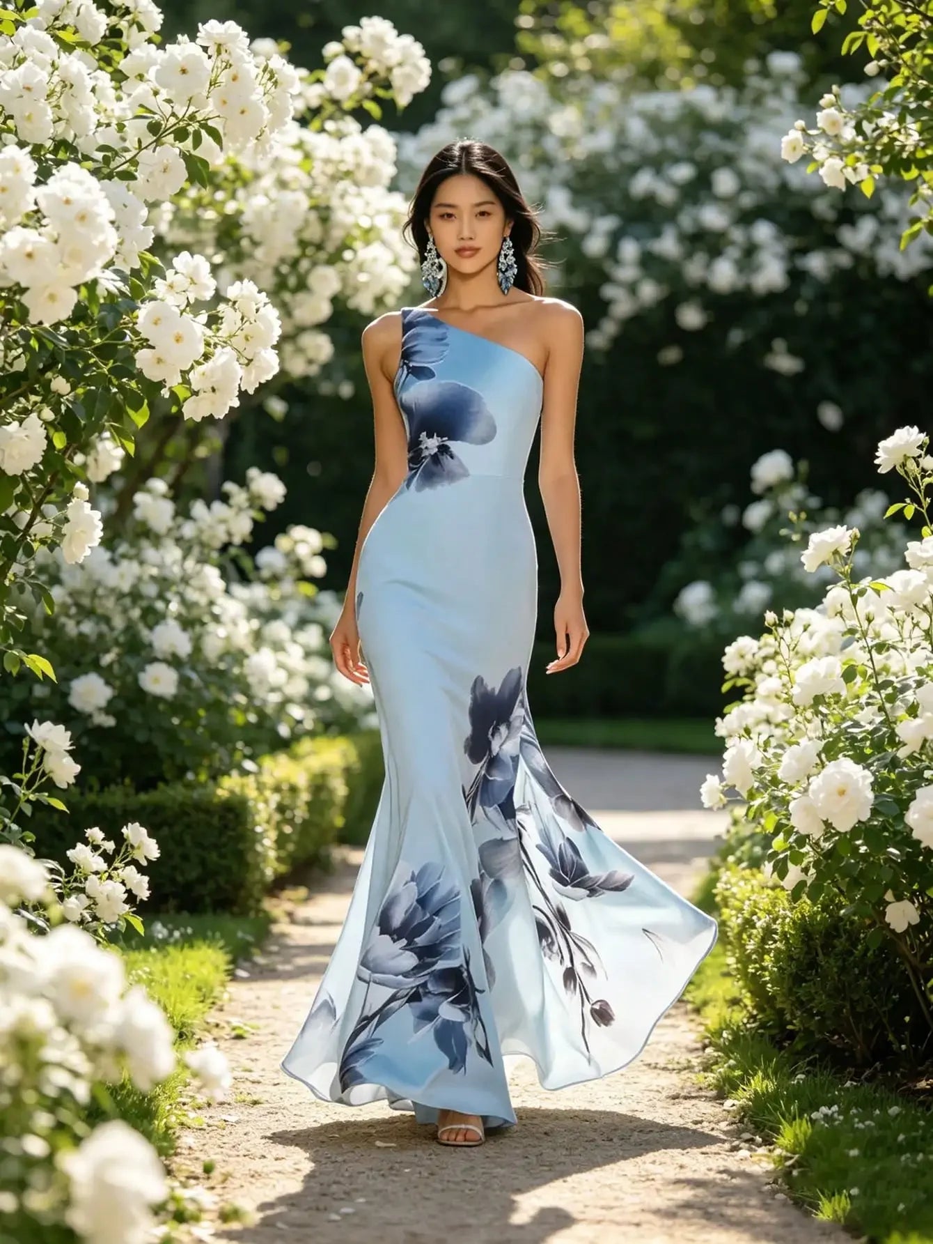 Womens Floral Print Sleeveless V Neck Silk Bodycon Dress