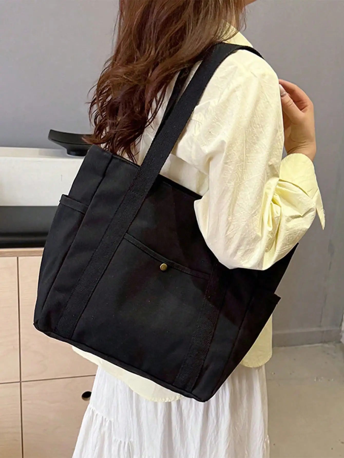 Women's Multi-Pocket Canvas Tote Bag With Large Capacity