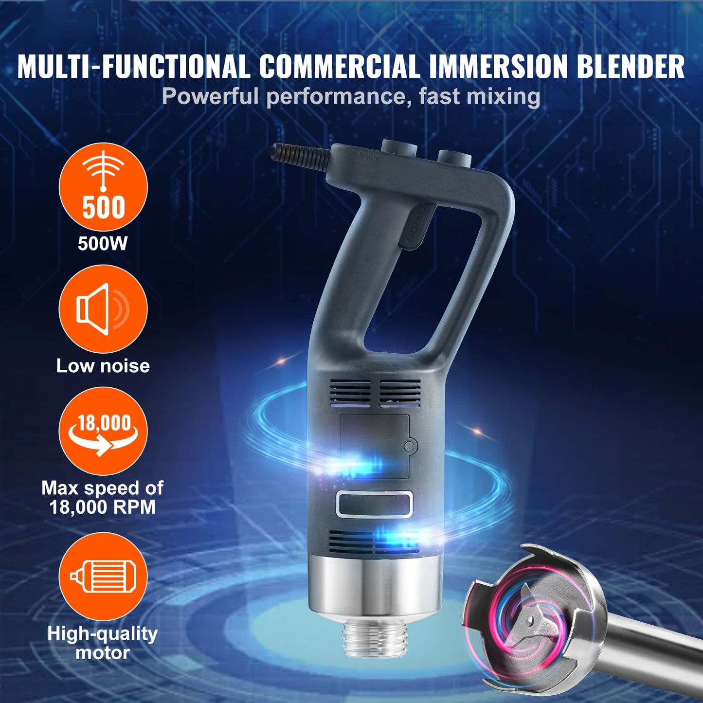 SucceBuy Commercial Immersion Blender 500W Heavy Duty Kitchen Stick Mixer