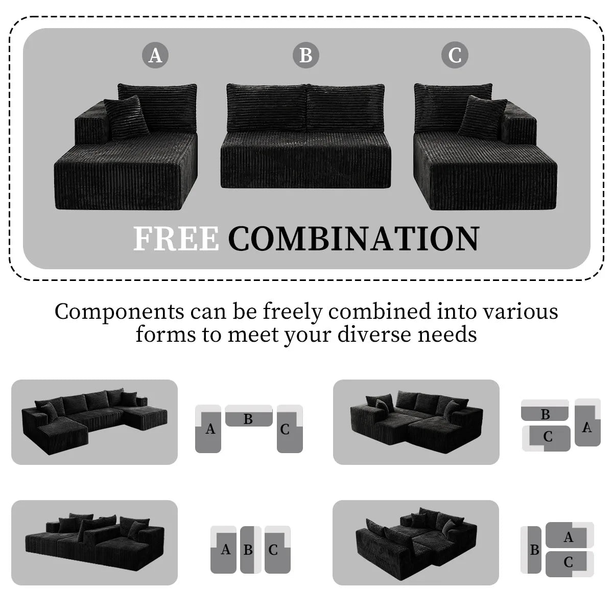 U Shaped Modular Sectional Sofa With Double Chaise Lounges