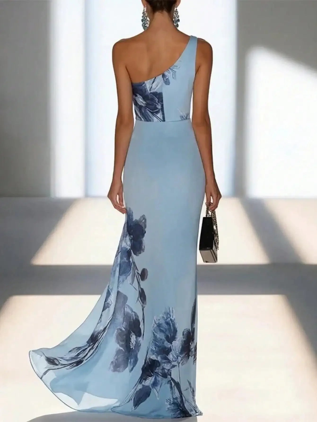 Womens Floral Print Sleeveless V Neck Silk Bodycon Dress