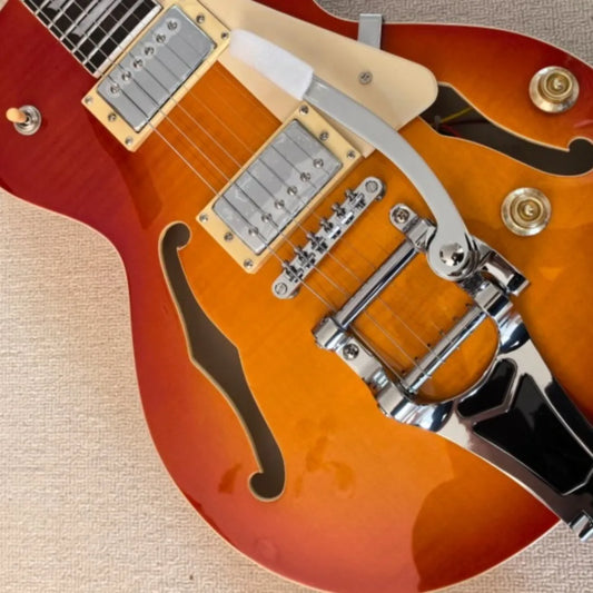 OUCEY 6-String Semi Hollow Maple Guitar with Bigsby Tremolo