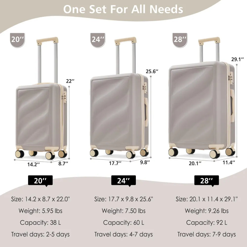 Lightweight ABS Luggage Set 3 Piece With Spinner Wheels and TSA Lock
