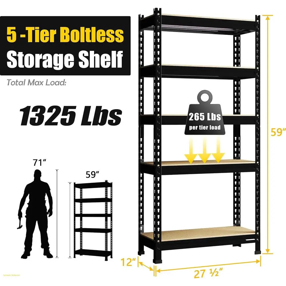 PrimeZone 5 Tier Adjustable Garage Storage Shelving Heavy Duty Rack