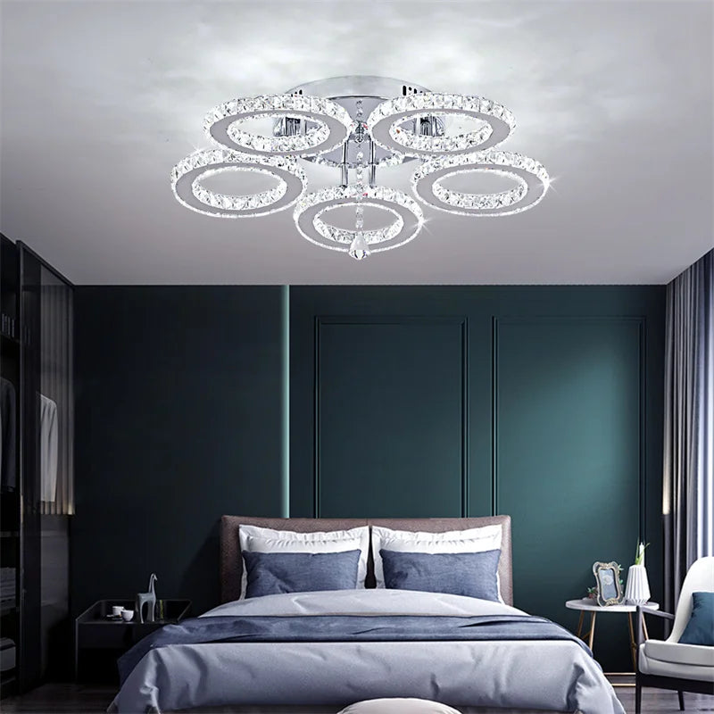 GreeLustr Modern Pendant Light LED Crystal Ring Ceiling Lamp
