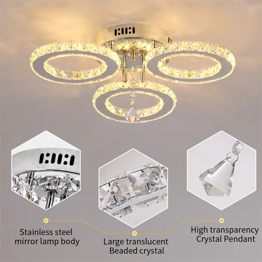 GreeLustr Modern Pendant Light LED Crystal Ring Ceiling Lamp