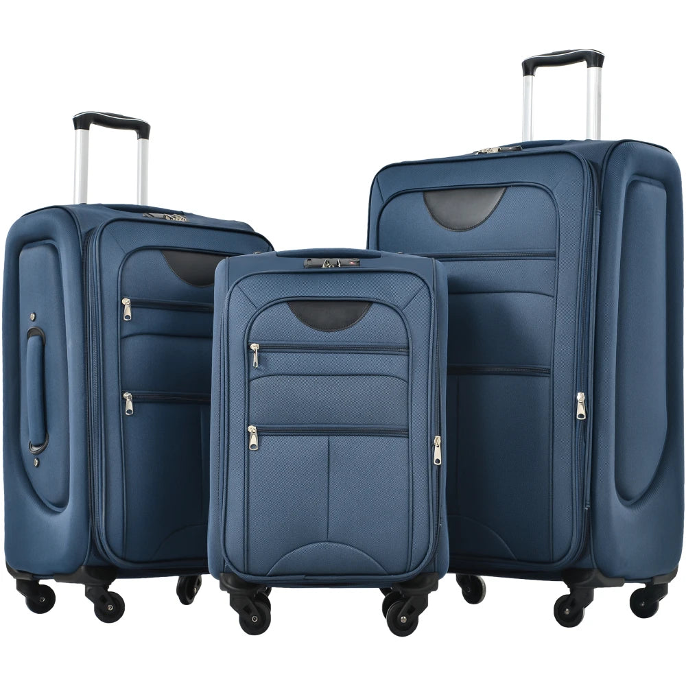 Expandable Softside Luggage Three Piece Set With Spinner Wheels TSA Lock