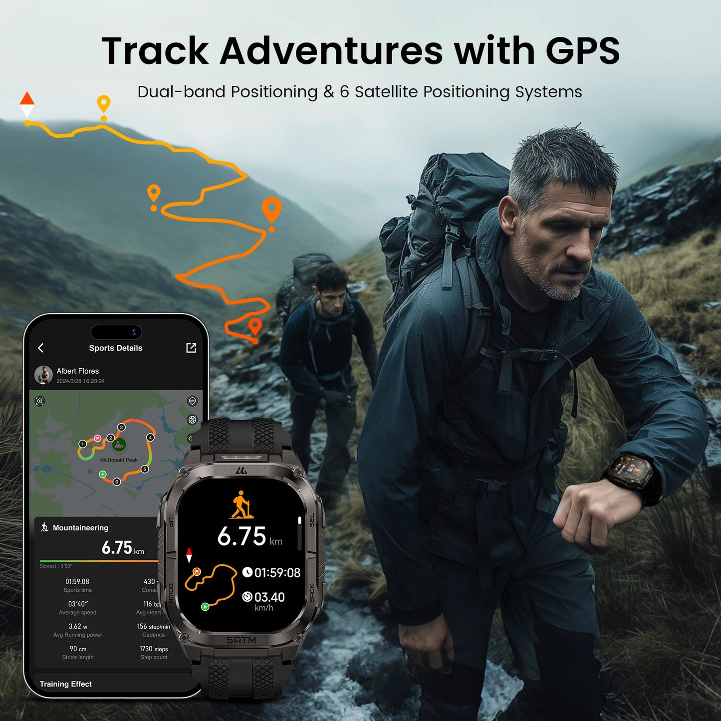 KOSPET Tank M4C Rugged Smartwatch Military Grade GPS With Flashlight