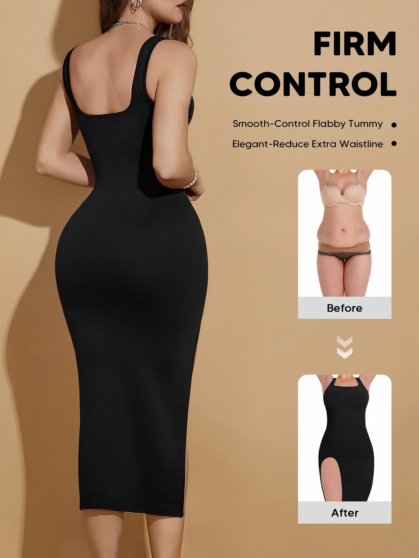 Women Square Neck Sleeveless Slim Dress For Cocktail Party