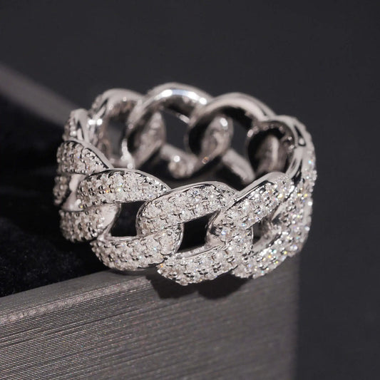 LYEE CYEE S925 Sterling Silver Moissanite Hip Hop Cuban Ring Unisex Jewelry