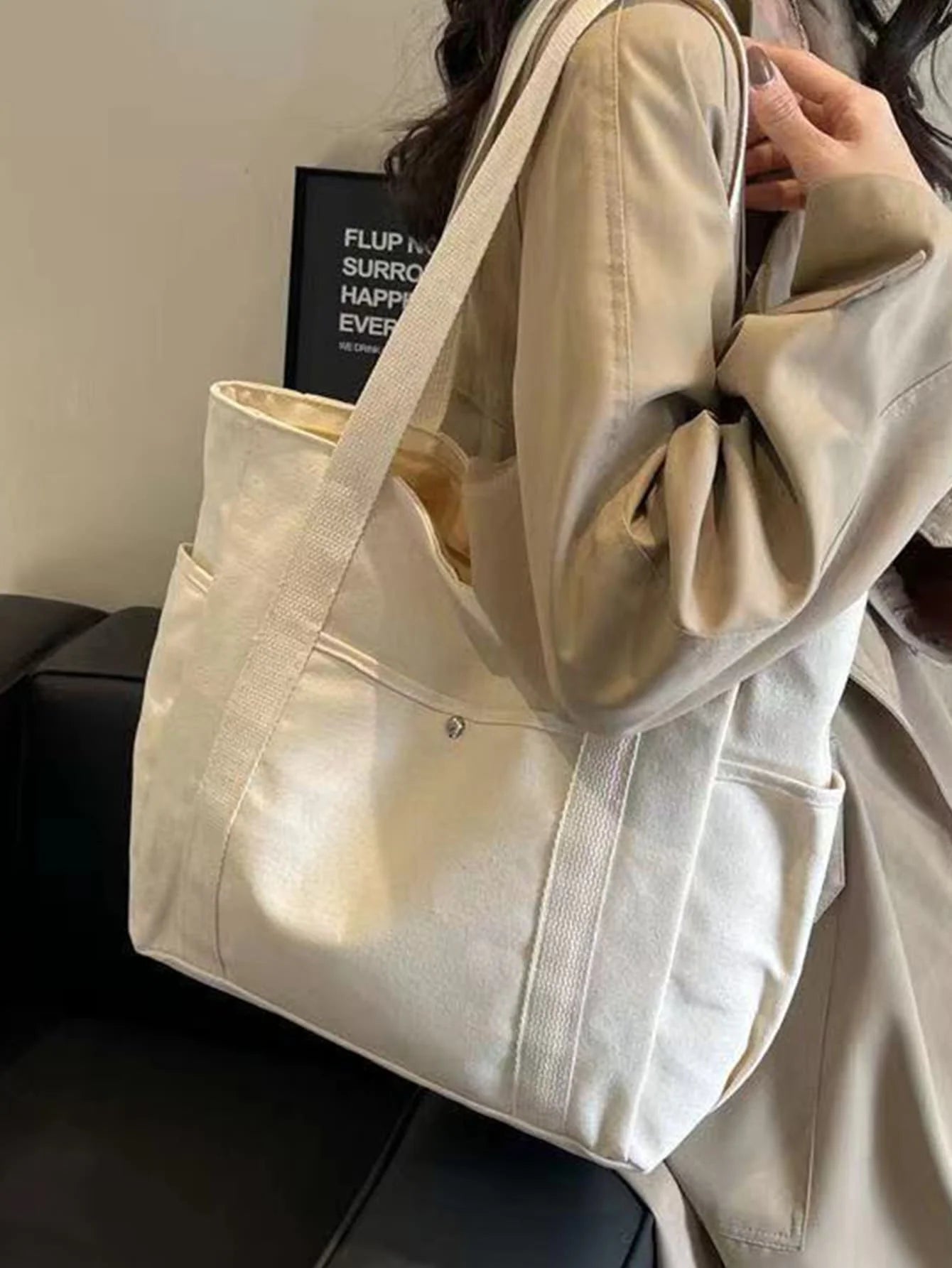 Women's Multi-Pocket Canvas Tote Bag With Large Capacity