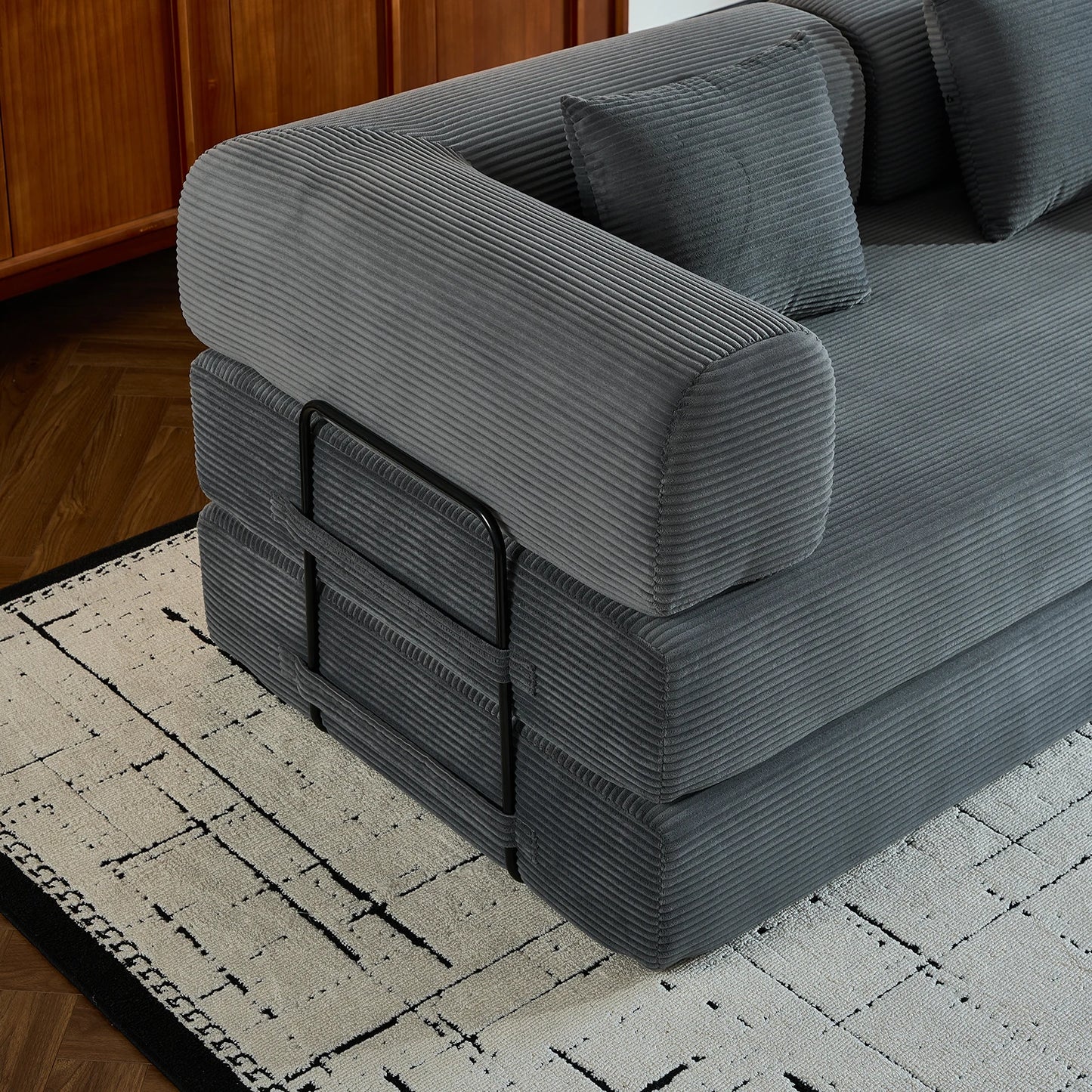 THOLASIS Folding Convertible Sofa Bed Corduroy Futon for Small Spaces