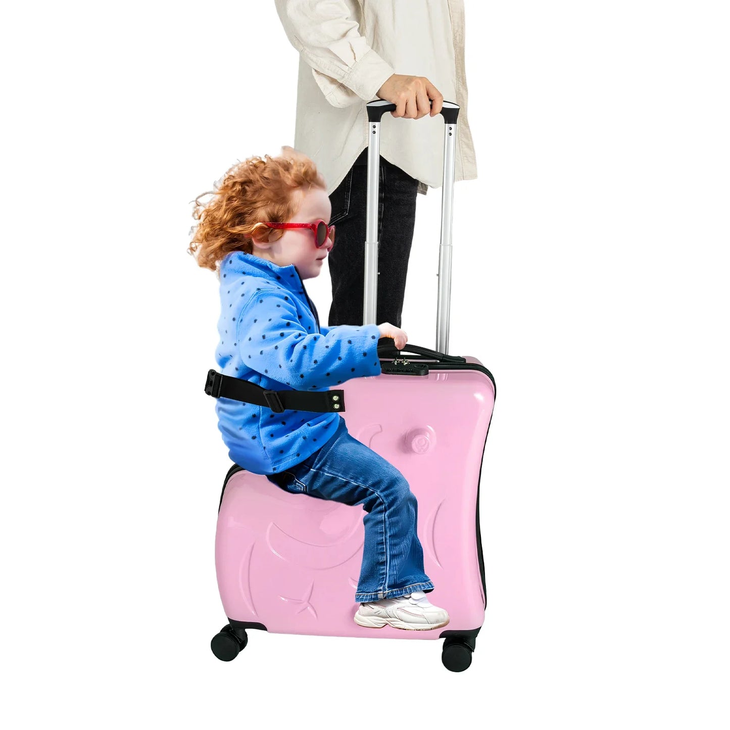 Bymaocar Kids Travel Trolley Luggage Ride On Suitcase With Seat Belt