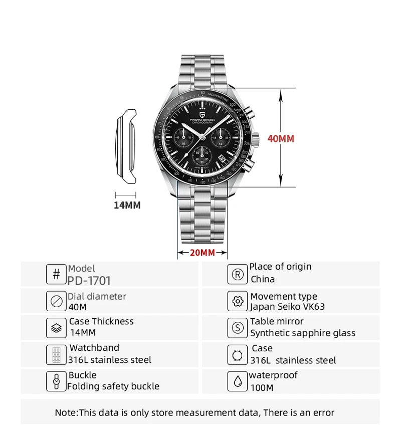 PAGANI DESIGN 1701 V5 Mens Watch Luxury Quartz Chronograph