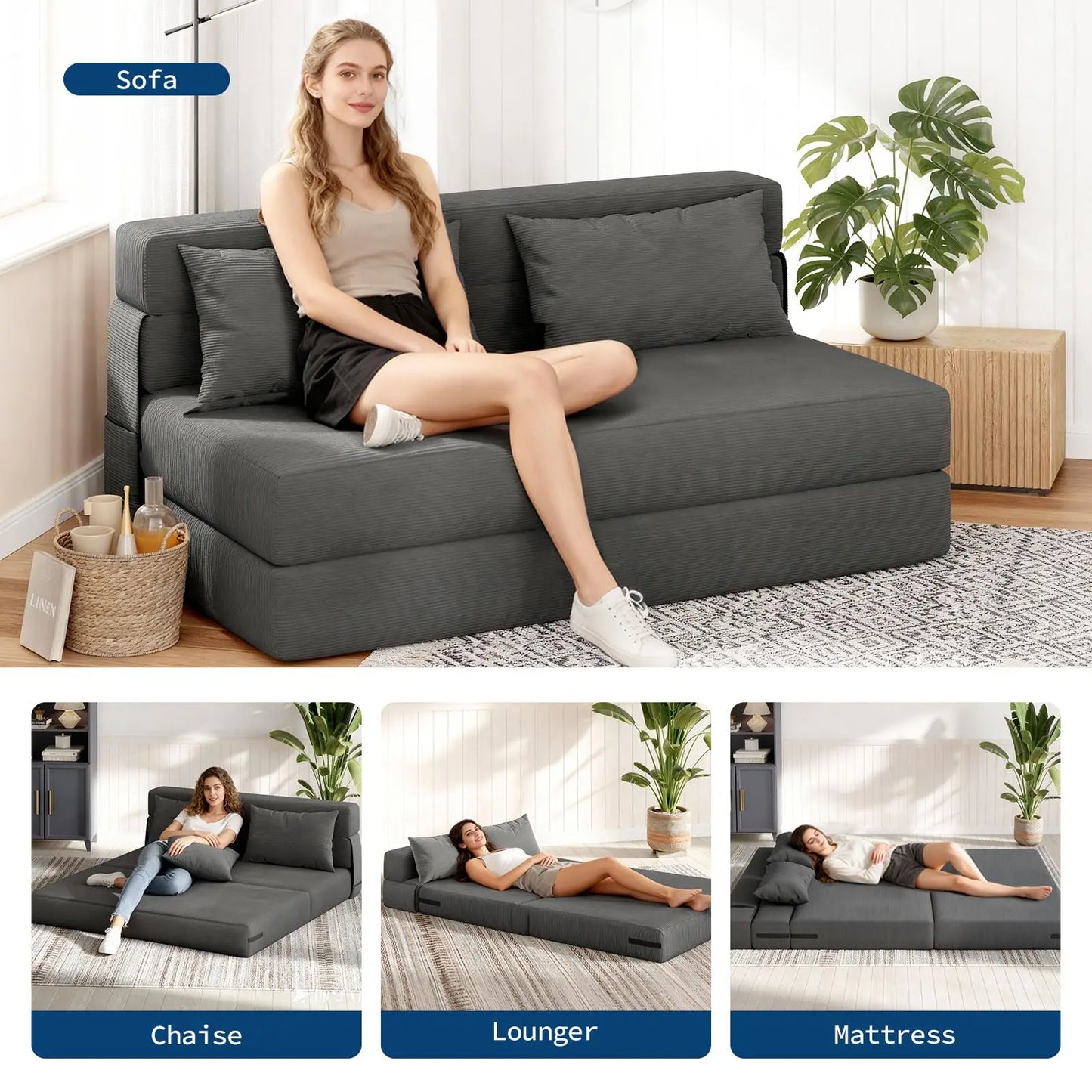 HobbyLane 4 In 1 Folding Sofa Bed Couch With Pillow Loveseat