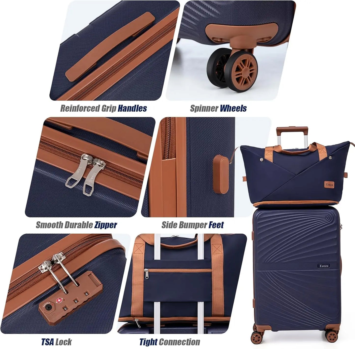 5 Piece ABS Luggage Set With Spinner Wheels TSA Lock