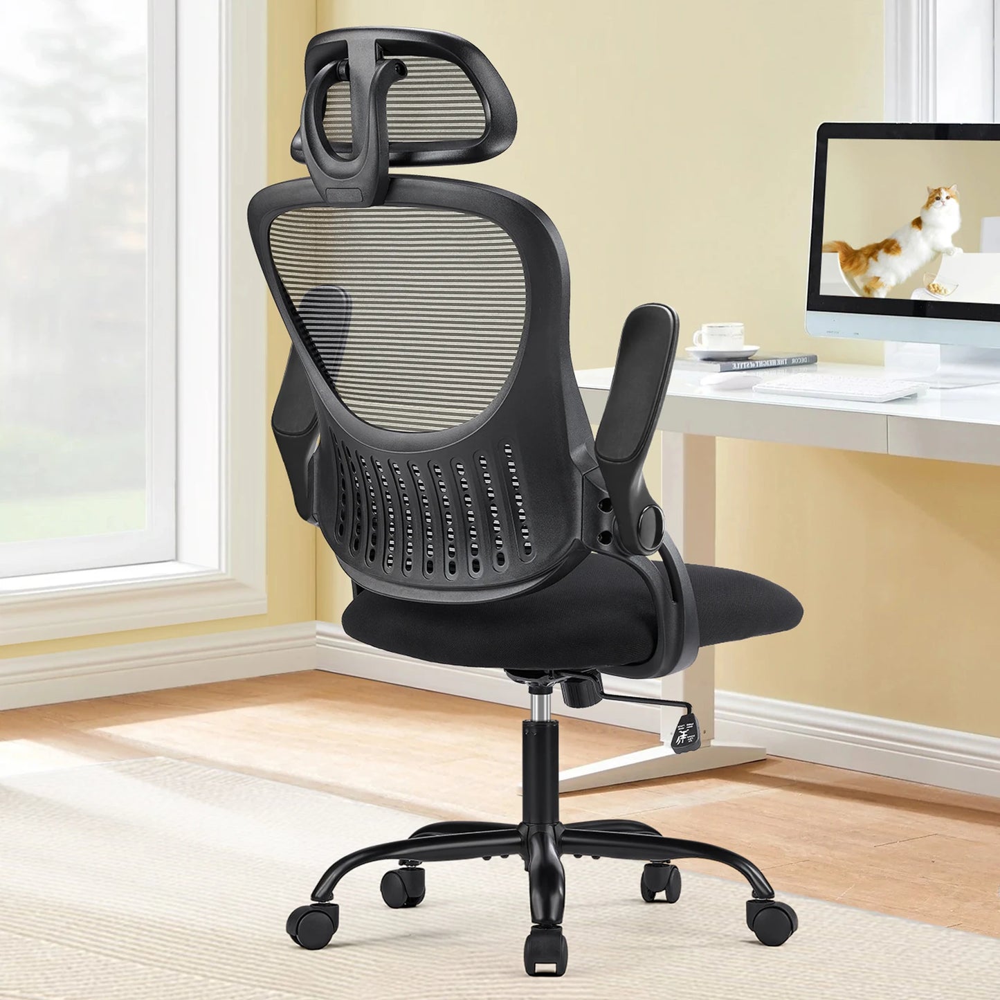 JHK Ergonomics Mesh Office Chair With Flip Up Arms And Lumbar Support