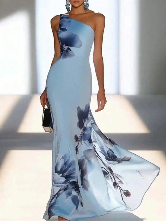 Womens Floral Print Sleeveless V Neck Silk Bodycon Dress